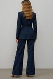 Navy 2 Piece Notched Lapel Fitted Women Prom Suits