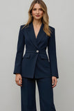 Navy 2 Piece Notched Lapel Fitted Women Prom Suits