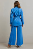 Blue 2 Piece Notched Lapel Women Prom Suits with Belt