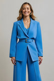 Blue 2 Piece Notched Lapel Women Prom Suits with Belt