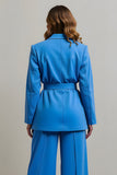 Blue 2 Piece Notched Lapel Women Prom Suits with Belt