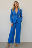 Blue 2 Piece Notched Lapel Single Breasted Women Prom Suits with Pockets