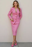 Pink 2 Piece Pencil Notched Lapel Midi Women Prom Suits
