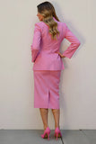 Pink 2 Piece Pencil Notched Lapel Midi Women Prom Suits