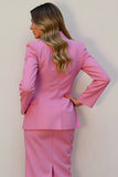 Pink 2 Piece Pencil Notched Lapel Midi Women Prom Suits