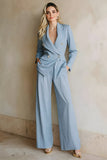 Grey Blue 2 Piece Notched Lapel Women Prom Suits with Pockets