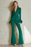 Dark Green 2 Piece Shawl Lapel Flare Sleeves Women Prom Suits