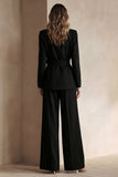 Blue Peak Lapel 2 Piece Women Prom Suits with Sash