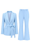 Blue Peak Lapel 2 Piece Women Prom Suits with Sash