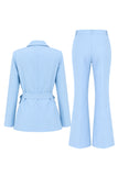 Blue Peak Lapel 2 Piece Women Prom Suits with Sash