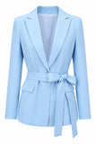 Blue Peak Lapel 2 Piece Women Prom Suits with Sash