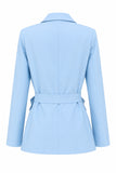 Blue Peak Lapel 2 Piece Women Prom Suits with Sash