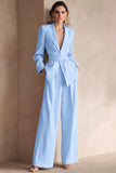 Blue Peak Lapel 2 Piece Women Prom Suits with Sash