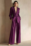 Blue Peak Lapel 2 Piece Women Prom Suits with Sash