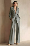Blue Peak Lapel 2 Piece Women Prom Suits with Sash