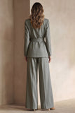 Blue Peak Lapel 2 Piece Women Prom Suits with Sash