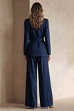 Blue Peak Lapel 2 Piece Women Prom Suits with Sash