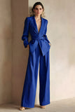Blue Peak Lapel 2 Piece Women Prom Suits with Sash
