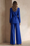 Blue Peak Lapel 2 Piece Women Prom Suits with Sash