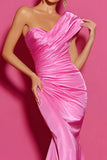 Simple Hot Pink Mermaid One Shoulder Long Prom Dress