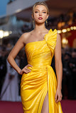 Yellow One Shoulder Maxi Gala Dress with Slit