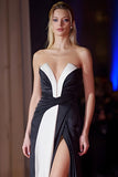 Patchwork Long Black and White Strapless Dress with Slit