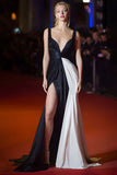 Simple Ruched Patchwork Long Black and White Dress with Slit
