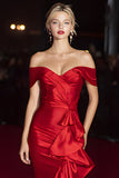 Red Mermaid Off the Shoulder Maxi Gala Dress with Ruffles