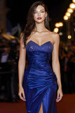 Sparkly Royal Blue Beaded Strapless Long Gala Dress with Slit