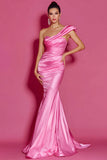 Hot Pink One Shoulder Maxi Mermaid Red Carpet Dress