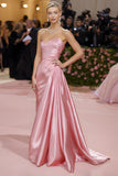 Blush Sweetheart Ruched One Shoulder Long Red Carpet Dress