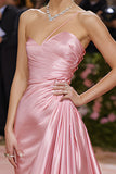 Blush Sweetheart Ruched One Shoulder Long Red Carpet Dress