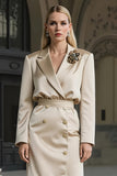 Champagne Mermaid Notched Lapel Midi Work Dress with 3D Flower
