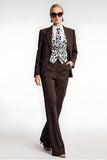 Coffee Striped Notched Lapel 2 Piece Business Suits with Pockets