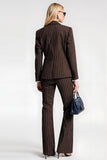 Coffee Striped Notched Lapel 2 Piece Business Suits with Pockets