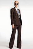 Coffee Striped Notched Lapel 2 Piece Business Suits with Pockets