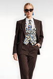 Coffee Striped Notched Lapel 2 Piece Business Suits with Pockets