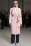 Pink Notched Lapel Maxi Women Blazer with Belt