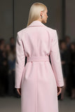 Pink Notched Lapel Maxi Women Blazer with Belt