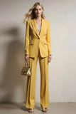 Yellow One Button Notched Lapel 2 Piece Business Suits