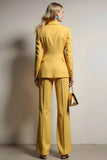 Yellow One Button Notched Lapel 2 Piece Business Suits