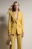Yellow One Button Notched Lapel 2 Piece Business Suits