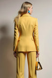 Yellow One Button Notched Lapel 2 Piece Business Suits