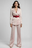 Blush Notched Lapel 2 Piece Business Suits with Belt