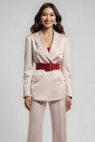 Blush Notched Lapel 2 Piece Business Suits with Belt