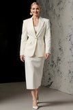 Ivory 2 Piece Pencil Peak Lapel Midi Business Suits