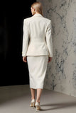 Ivory 2 Piece Pencil Peak Lapel Midi Business Suits