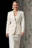 Ivory 2 Piece Pencil Peak Lapel Midi Business Suits
