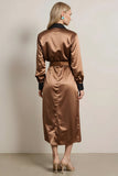 Coffee Collar Neck Midi Long Sleeves Work Dress with Belt