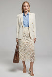 Ivory Long Sleeves Notched Lapel Women Blazer
